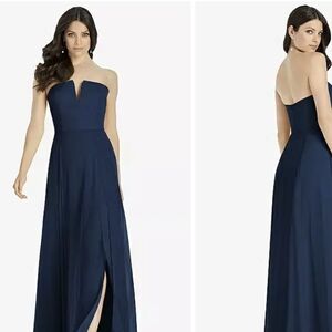 NWT STRAPLESS NOTCH CHIFFONMAXI DRESS IN MIDNIGHT NAVY Sz 14